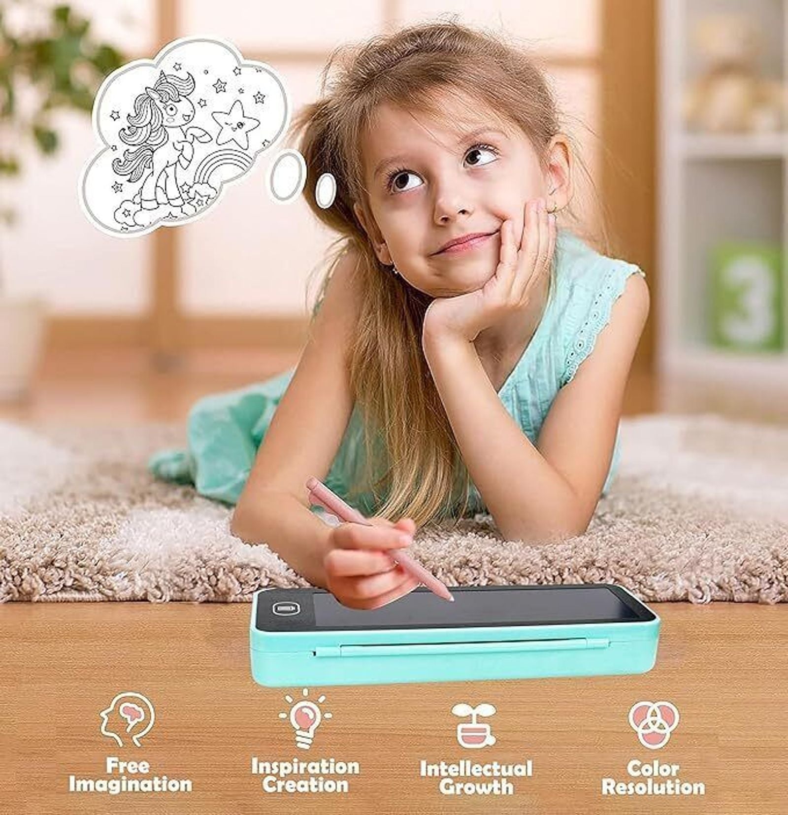 KRISHEET 2 in 1 LCD Digital Slate for Kids, E-Note Pad, Pencil Box for Kids Compass (Multicolor)