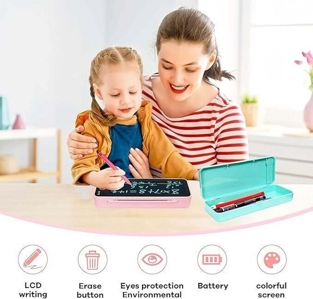 KRISHEET 2 in 1 LCD Digital Slate for Kids, E-Note Pad, Pencil Box for Kids Compass (Multicolor)