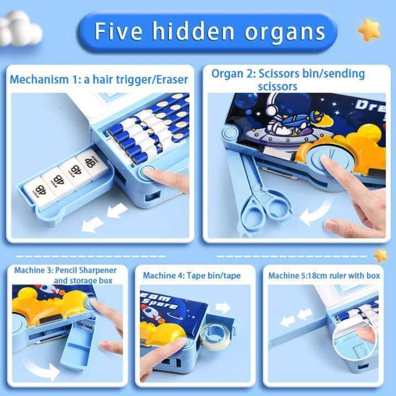 KRISHEET Big Space Astronaut Theme Pencil Box Space Theme Art Plastic Pencil Boxes (Set of 1, Blue)