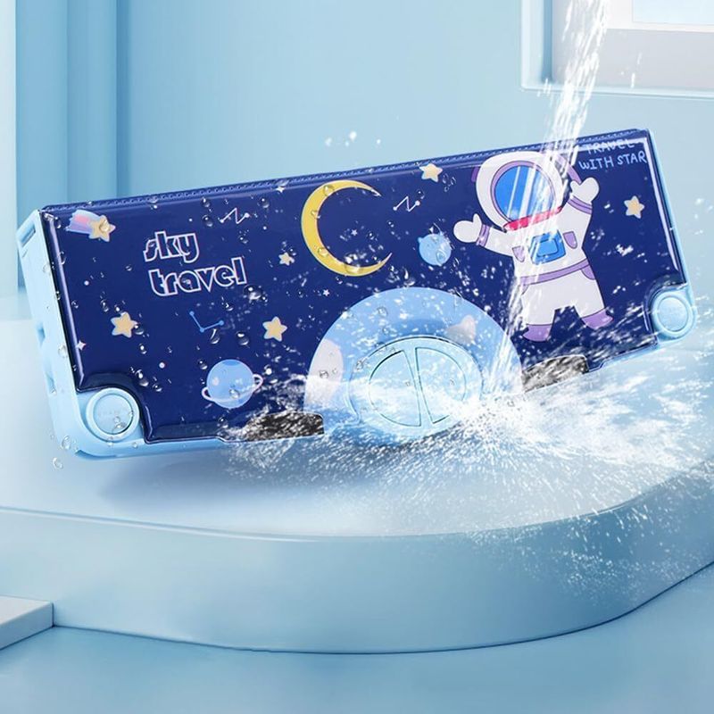 KRISHEET Big Space Astronaut Theme Pencil Box Space Theme Art Plastic Pencil Boxes (Set of 1, Blue)