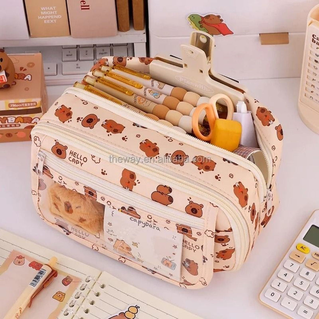 KRISHEET Pencil Case Pencil Pouch Makeup Bags & Cases for College Student Printed, PANDA Art Canvas Pencil Box (Set of 1, Orange)