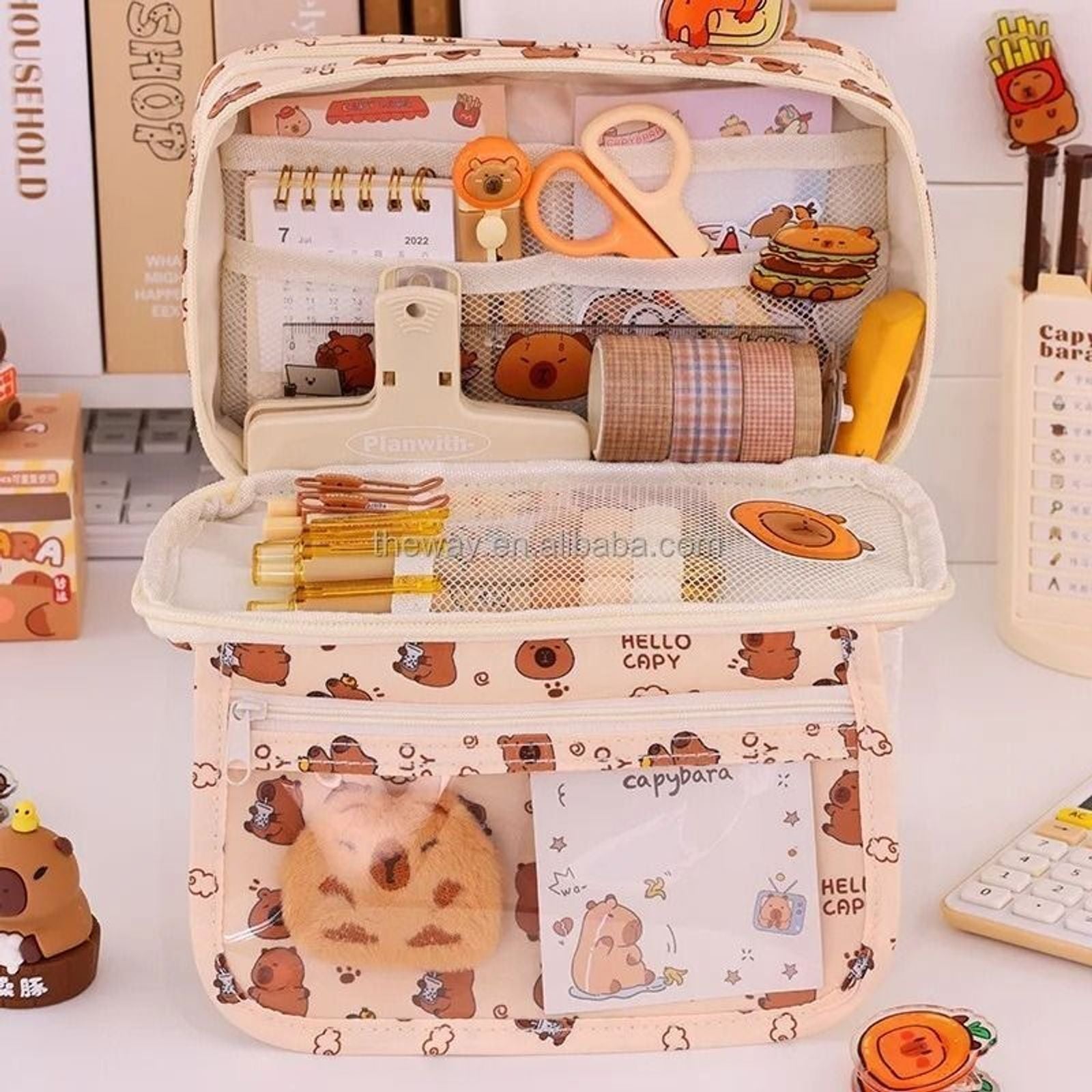 KRISHEET Pencil Case Pencil Pouch Makeup Bags & Cases for College Student Printed, PANDA Art Canvas Pencil Box (Set of 1, Orange)