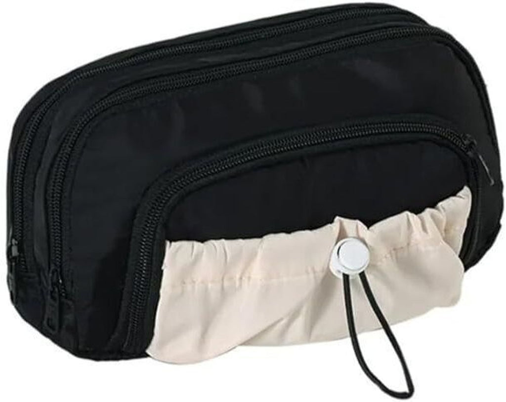 KRISHEET Pencil Pouch for Girls – Multiple Compartment Zipper Pouch Drawstring Pocket Nature Art Canvas Pencil Box (Set of 1, Black)