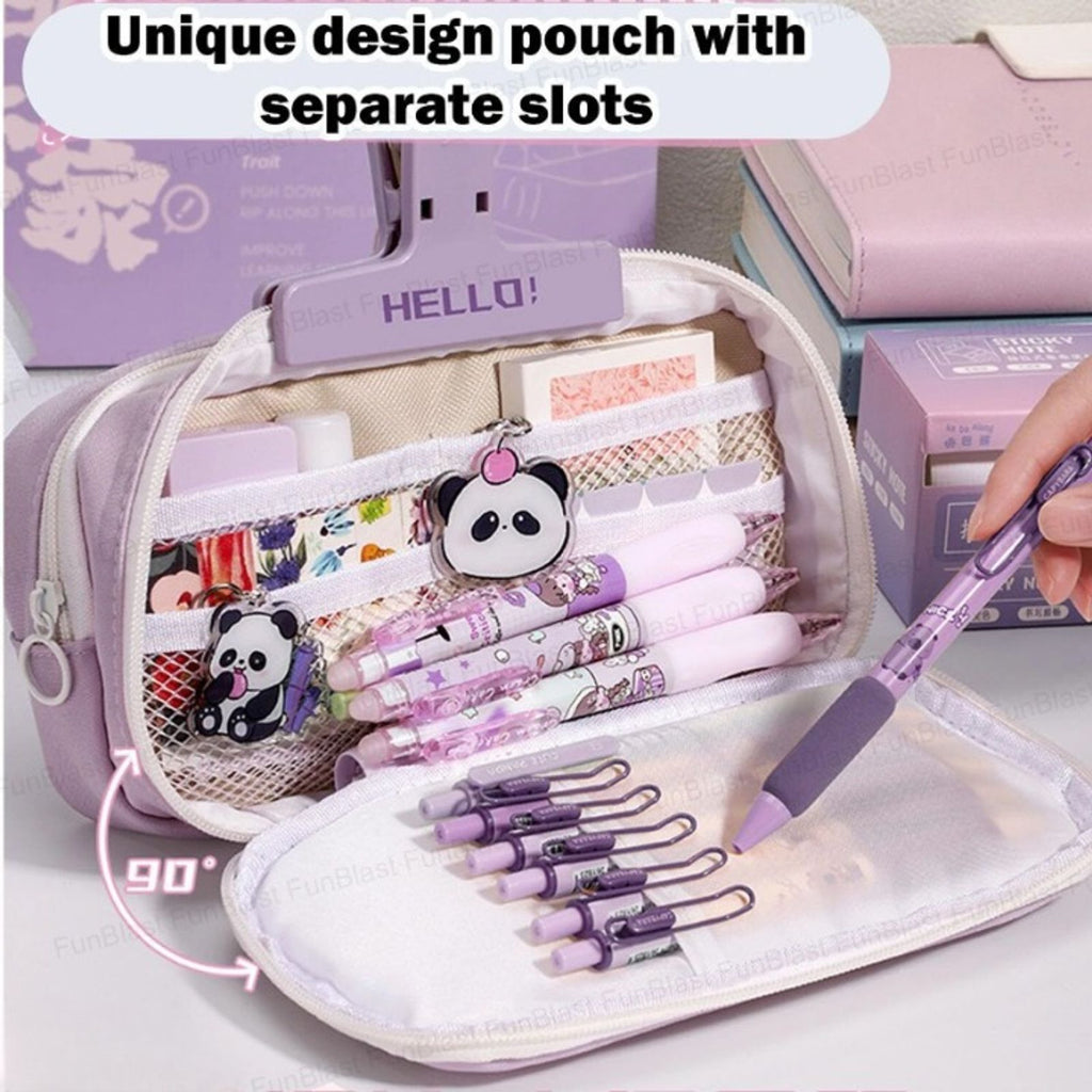 KRISHEET Purple Large Capacity Multi Pocket Pencil Pouch for School College Office Geometry Box (Purple)