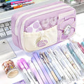 KRISHEET Purple Large Capacity Multi Pocket Pencil Pouch for School College Office Geometry Box (Purple)